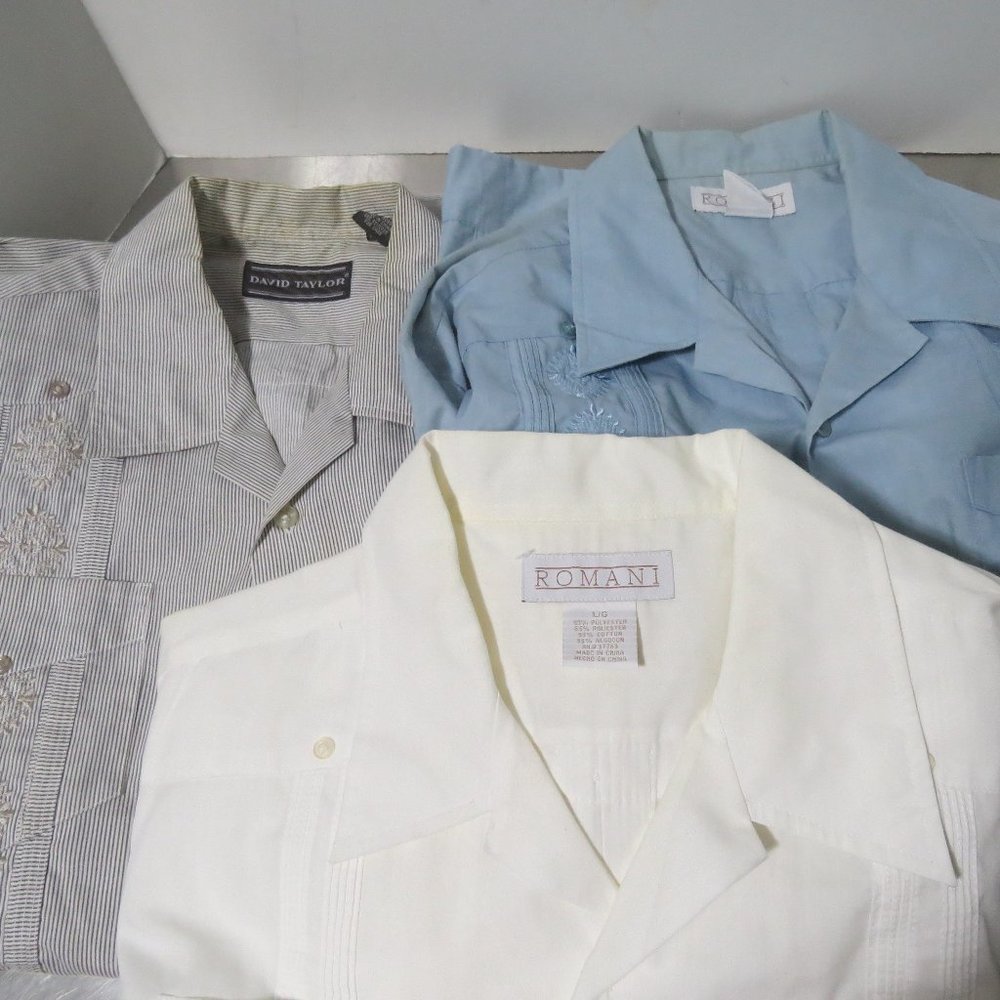 Lot of 3 Men's Guayabera Shirts Sz L 712